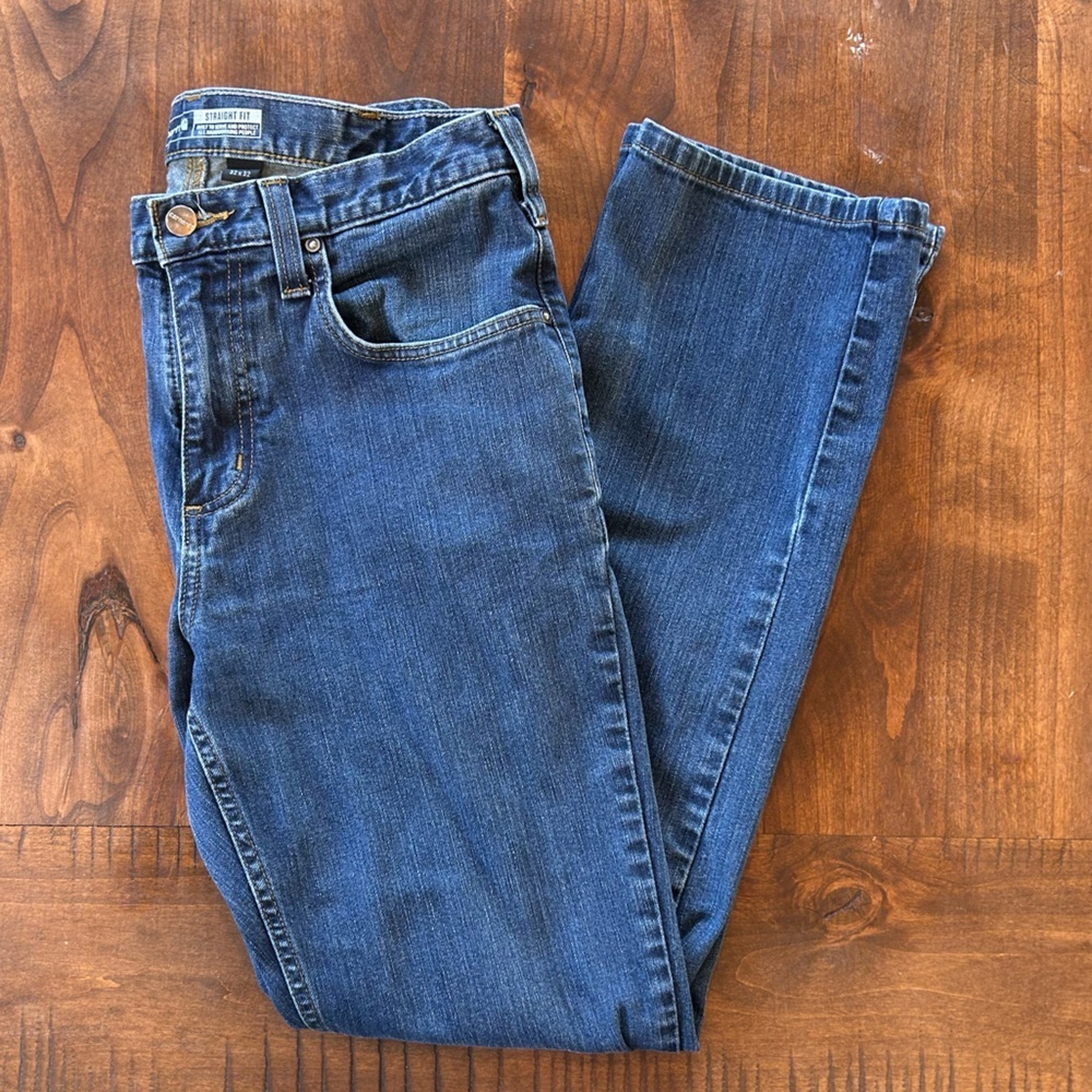 Carhartt Straight Fit Jeans Mens 32x32 Blue Denim Workwear Classic 5 Pocket - Picture 2 of 5